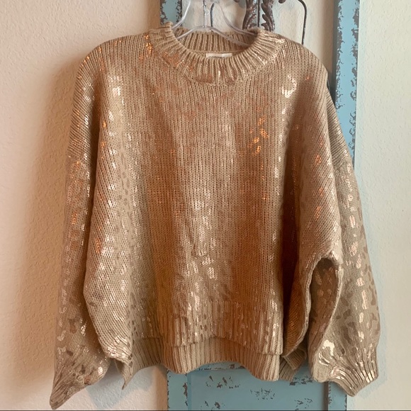 ANDTHEWHY Sweaters - Andthewhy Rose Gold Foil Print Leopard Sweater
